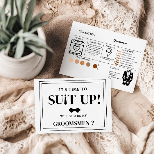 Modern minimalistisch zwart vraagt Groomsman voors Notitiekaartje