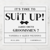 Modern minimalistisch zwart vraagt Groomsman voors Sparkling Wijnetiket (Enkel label)