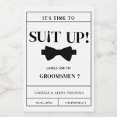 Modern minimalistisch zwart vraagt Groomsman voors Wijn Etiket (Enkel label)