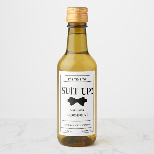 Modern minimalistisch zwart vraagt Groomsman voors Wijn Etiket (Voorkant)