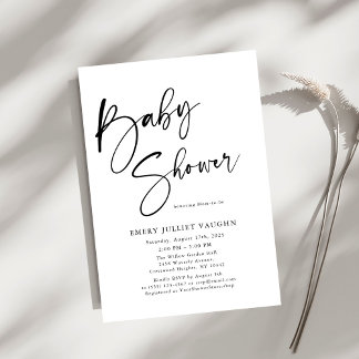 Modern minimalistisch zwart-wit Baby shower Kaart