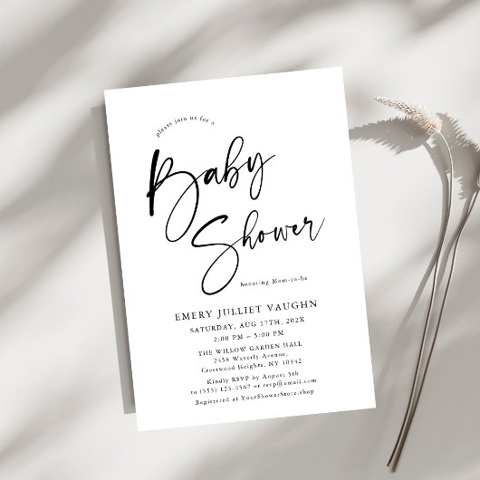 Modern minimalistisch zwart-wit Baby shower Kaart