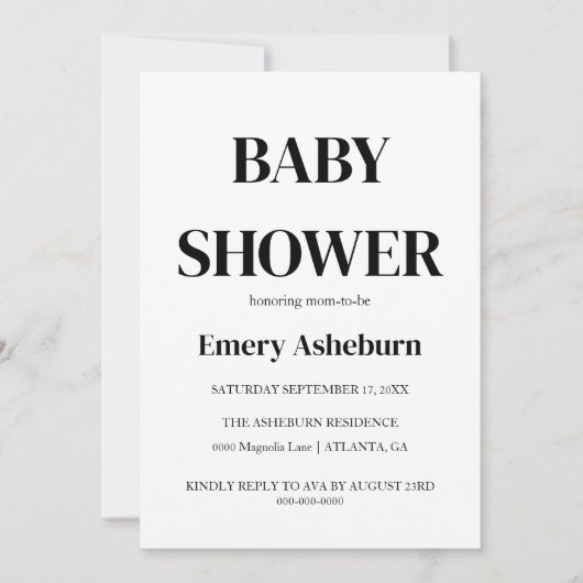 Modern Minimalistisch zwart-wit Baby shower Kaart (Voorkant)