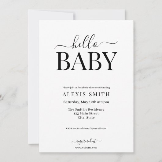 Modern minimalistisch zwart wit elegant Baby showe Kaart (Voorkant)