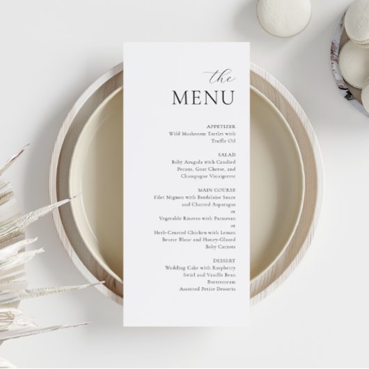 Modern minimalistisch zwart wit elegant huwelijksm menu