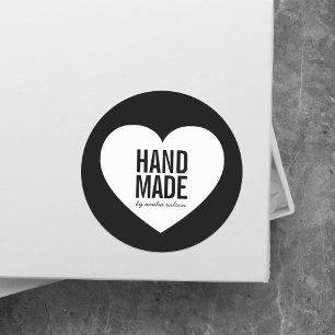 Modern Minimalistisch zwart-wit handgemaakt hart Ronde Sticker
