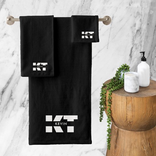 Modern minimalistisch zwart-wit Masculine monogram Bad Handdoek