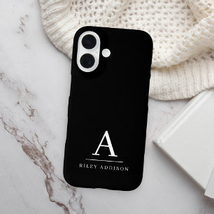 Modern minimalistisch zwart-wit monogram iPhone 16 hoesje