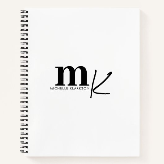 Modern minimalistisch zwart-wit monogram notitieboek (Voorkant)