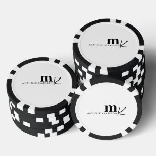 Modern minimalistisch zwart-wit monogram poker chips
