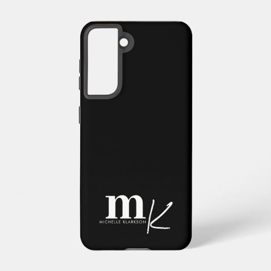Modern minimalistisch zwart-wit monogram samsung galaxy hoesje (Achterkant)