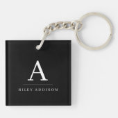Modern minimalistisch zwart-wit monogram sleutelhanger (Achterkant)