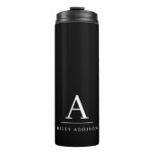 Modern minimalistisch zwart-wit monogram thermosbeker (Voorkant)