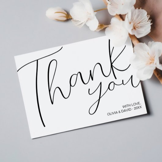 Modern minimalistisch zwart-wit script bedankkaart