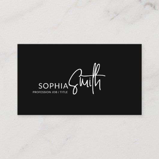 Modern minimalistisch zwart-wit script stijlvol visitekaartje (Voorkant)