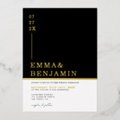 Modern & minimalistisch zwart | Wit Trouwgoud Folie Uitnodiging (Voorkant)