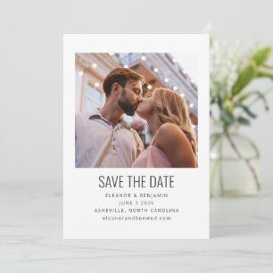 Modern minimalistisch zwart-witfotohuwelijk save the date