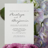 Modern minimalistisch zwart witscript huwelijk kaart