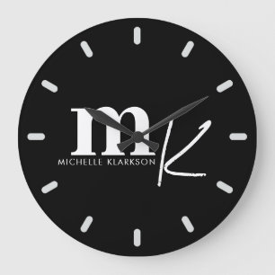 Modern minimalistisch zwart zwart Monogram zwart Grote Klok