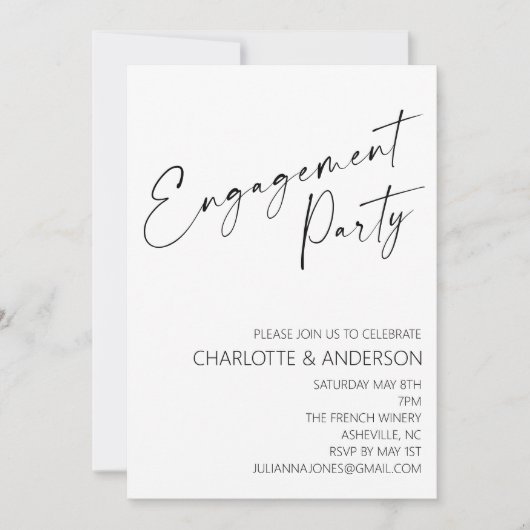 Modern minimalistisch | Zwarte Script Engagement P Kaart (Voorkant)