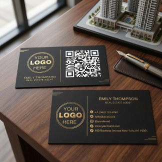 Modern Minimalistische Gouden & Zwarte QR Professi Visitekaartje