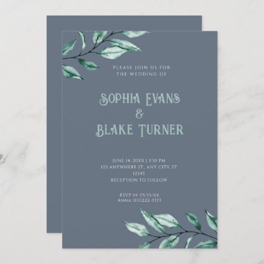 Modern minimalistische grijze bruiloft kaart (Voorkant / Achterkant)