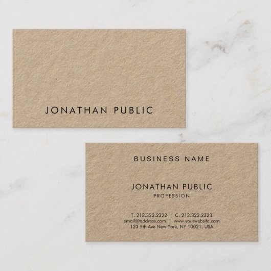 Modern minimalistische legant Plain Real Kraft Lux Visitekaartje (Voorkant / Achterkant)