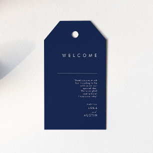 Modern minimalistische marineblauw, zilveren bruil cadeaulabel