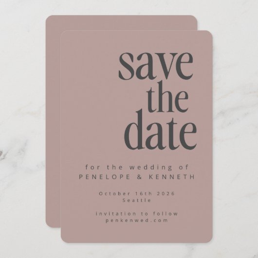 Modern minimalistische mosterdbuidel save the date (Voorkant / Achterkant)