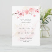 Modern minimalistische roze kerry Blossom Wedding Kaart (Staand voorkant)