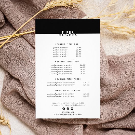 Modern Minimalistische Zwart-Wit Prijslijst/Dienst Flyer