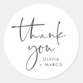 Modern Minimalistische Zwarte & Witte Script Bedan Ronde Sticker (Voorkant)