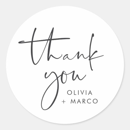 Modern Minimalistische Zwarte & Witte Script Bedan Ronde Sticker (Voorkant)