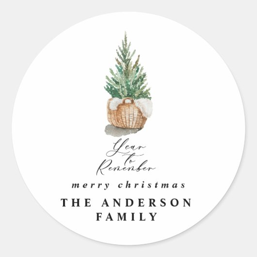 modern minimumjaar om de kerstboom te herinneren ronde sticker (Voorkant)