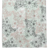 Modern Mint Black Roos Gold Floral Marble Douchegordijn (Voorkant)