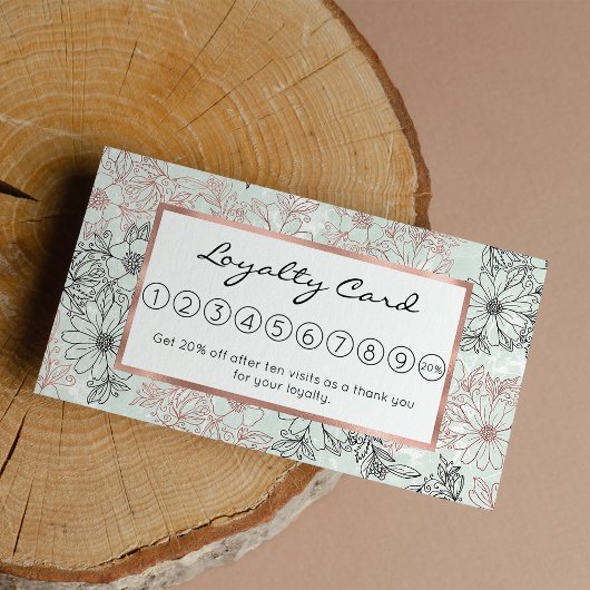 Modern Mint Black Roos Gold Floral Marble Klantenkaartje