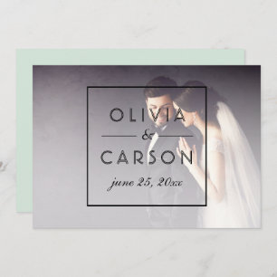 Modern Mint Black Script WeduwMonogram Foto Bedankkaart