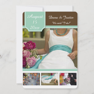 Modern Mint Brown Photo Collage Post Wedding Kaart