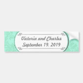 Modern Mint Damask Wedding Invite Bumpersticker (Voorkant)