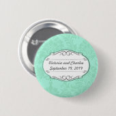 Modern Mint Damask Wedding Invite Ronde Button 5,7 Cm (Voorkant /achterkant)