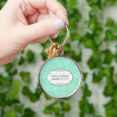 Modern Mint Damask Wedding Invite Sleutelhanger (Hand)