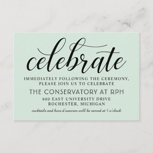 Modern Mint en Black Script Wedding Celebrate Informatiekaartje (Voorkant)