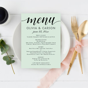 Modern Mint en Black Script Wedding Menu