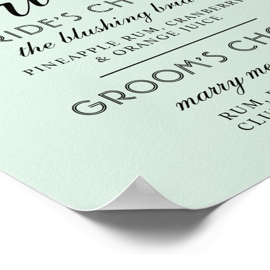 Modern Mint en Black Script Wedding Poster (Hoek)