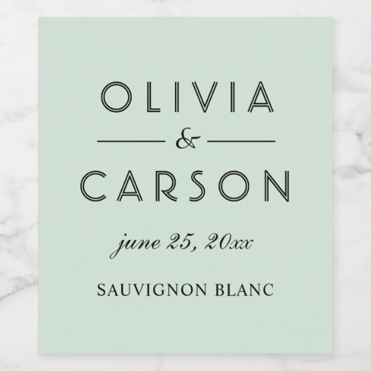 Modern Mint en Black Script Wedding Wijn Etiket (Enkel label)