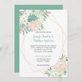 Modern Mint en Blush Waterverf Flowers Wedding | Kaart (Voorkant / Achterkant)
