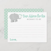 Modern Mint en Gray Elephant Baby shower Advieskaart (Voorkant / Achterkant)