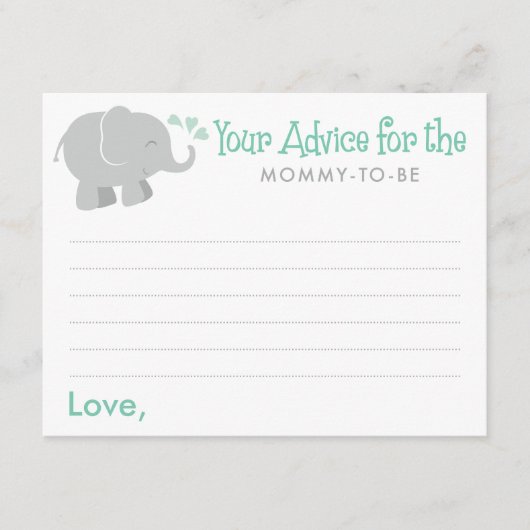 Modern Mint en Gray Elephant Baby shower Advieskaart (Voorkant)