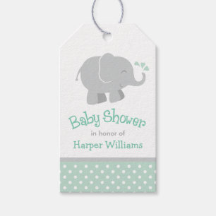 Modern Mint en Gray Elephant Baby shower Cadeaulabel