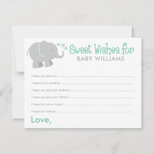Modern Mint en Grijze Elephant Baby shower Wishes